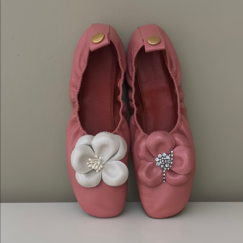 Tory Burch Coral Flats with Floral Detail